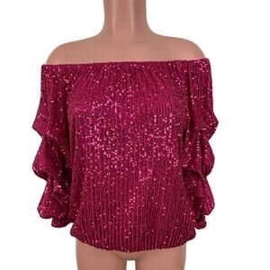 CeCe Pink Sequins Blouse Small off-shoulder going out top
